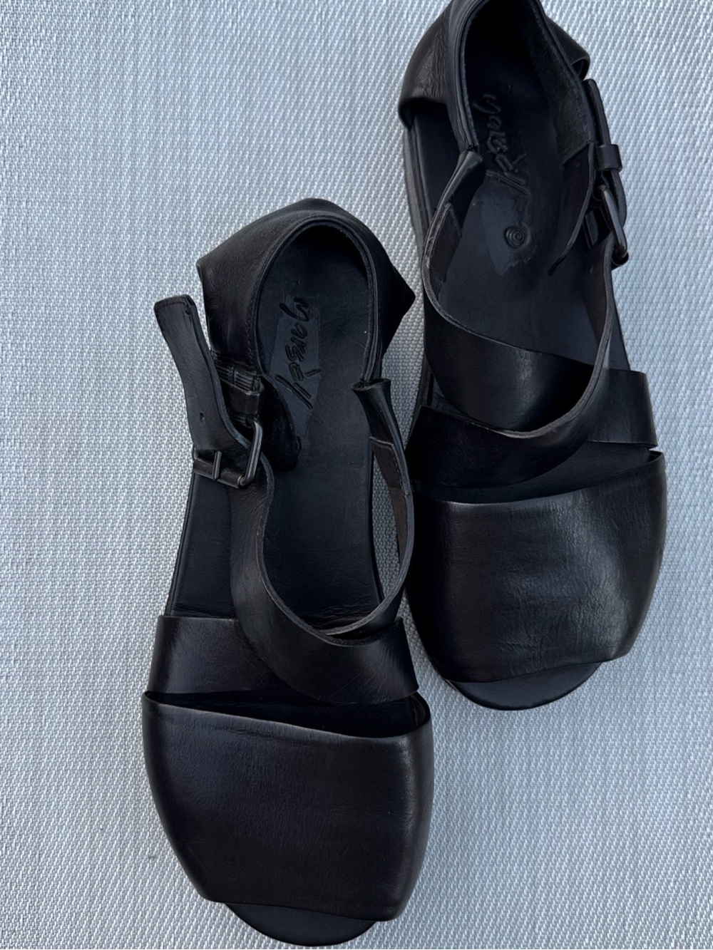 Marsell Black Leather Flat Sandals